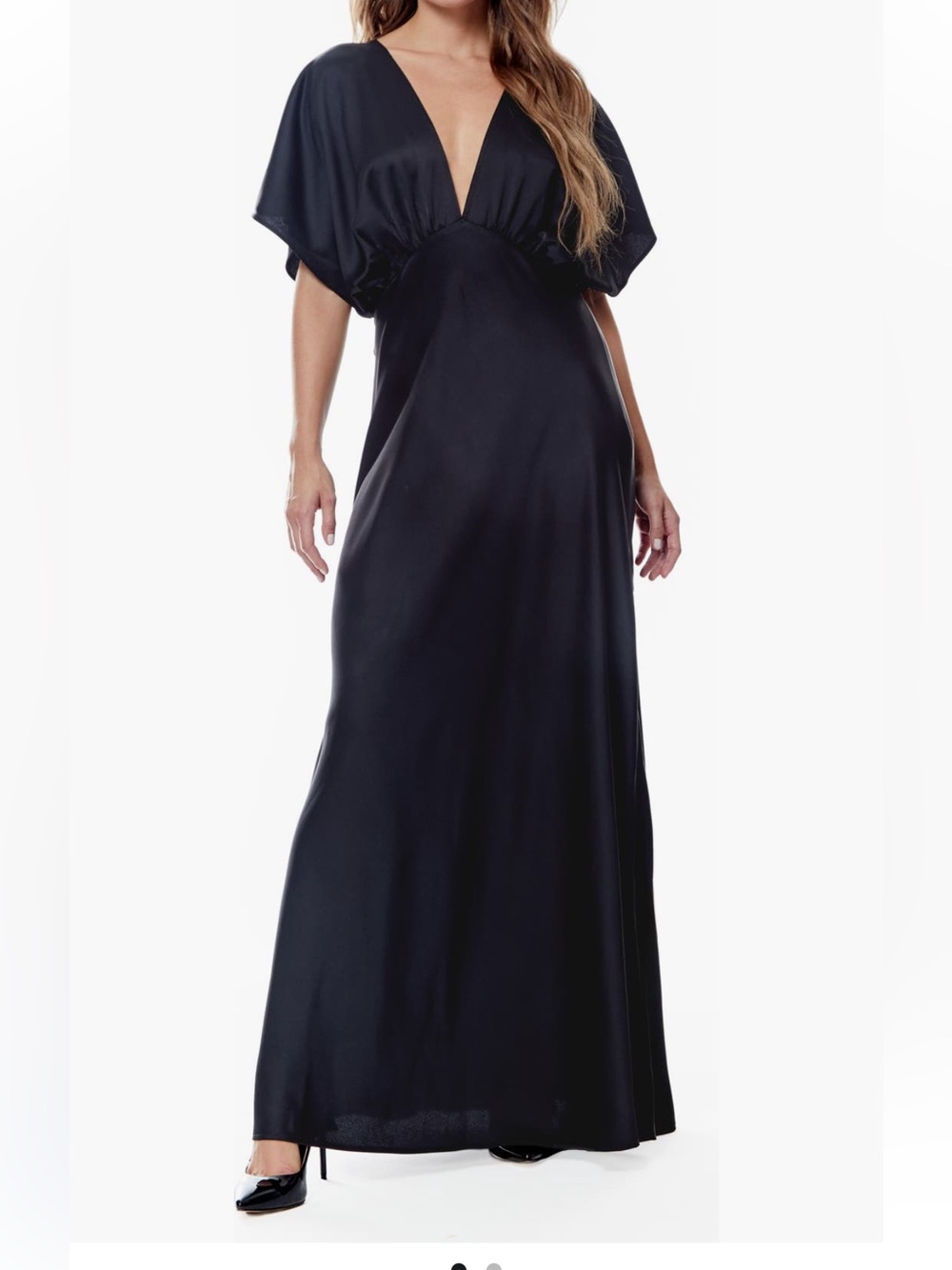 Black V-Neck Maxi Dress dolman sleeves